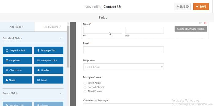 Add fields on wpform contact us form