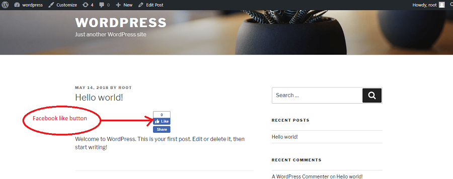 Facebook like button show on page