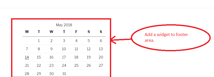 Show calender widget area in footer