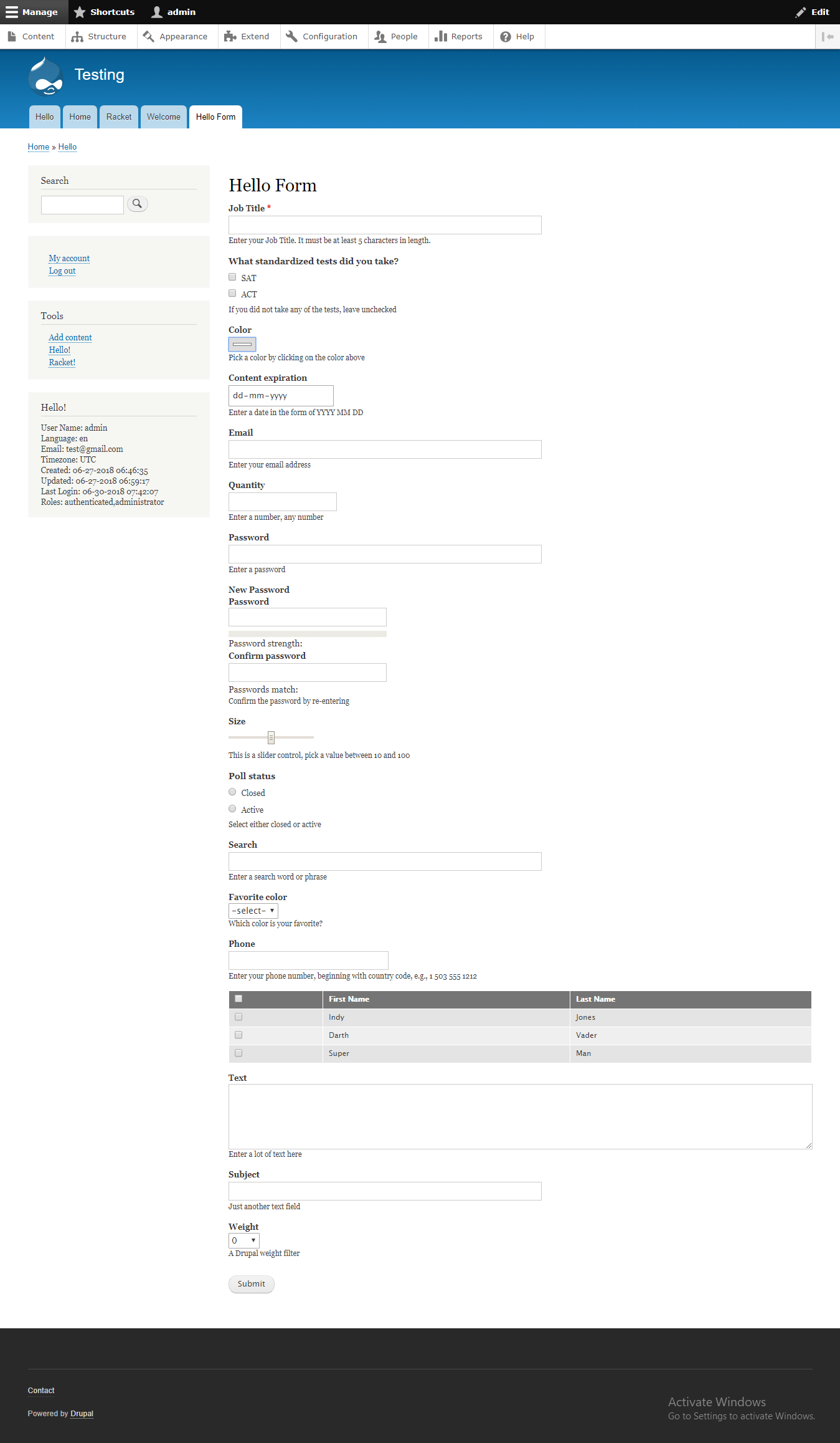 Form module extra fields