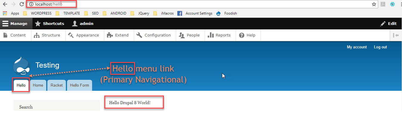 Create custom module link in navigation menu