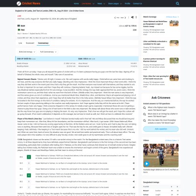 Live cricket match commentry page template