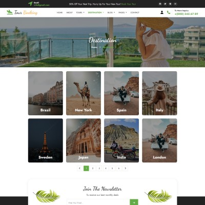 Holiday destinations listing page template