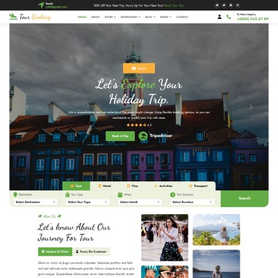 Online tour booking website template home page