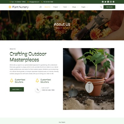 About us page layout showing nursery history and mission