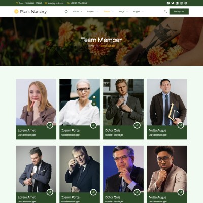 Responsive layout of the team page with staff photos and roles
