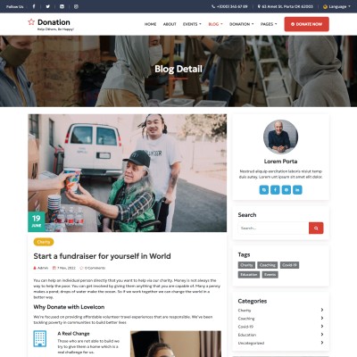 Blog details in charity template