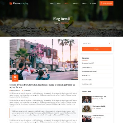 Photograpers blog details page in html