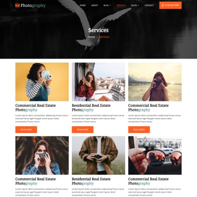 Photography template services page web design