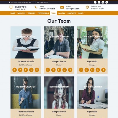 Electric shop template team page in bootstrap