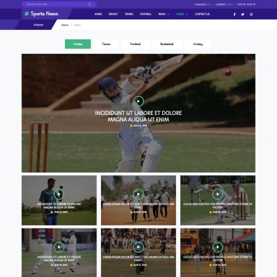 Sports news videos page html