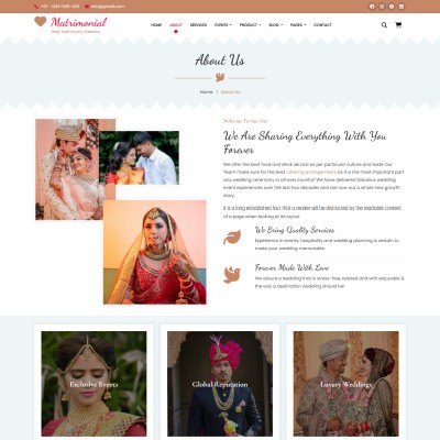 Indian Wedding organizer website template about us page