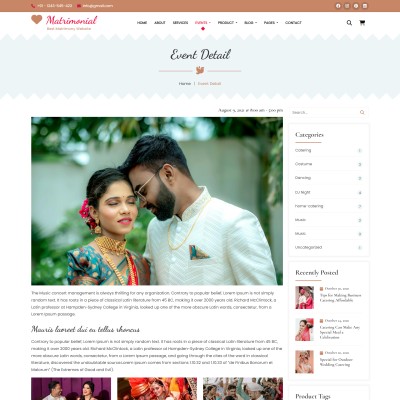 Wedding event details page in bootstrap 5