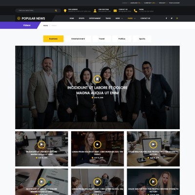 News template videos page layout showing top video categories and recent uploads