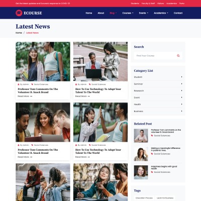 Academic course blogs list page html