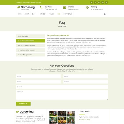 Gardening faqs and common queries page web design