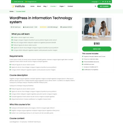 Institute course details page html design