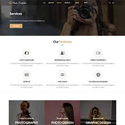 List of services (e.g., Wedding Photography, Portrait Sessions, Commercial Work)
