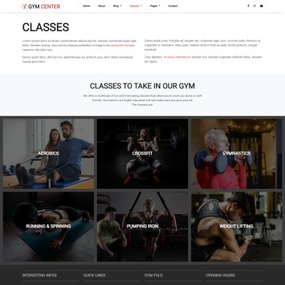 Gym classes timings web template