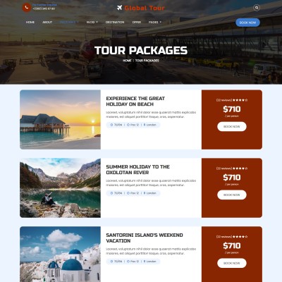 International tour packages listing web page