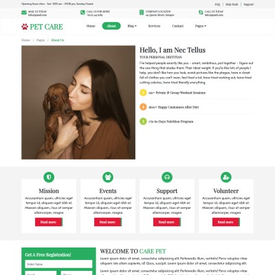 Pet care takers template about web page