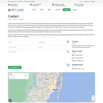 Pets care center contactus details page html