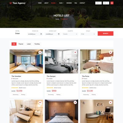 Travellers hotel room booking page html