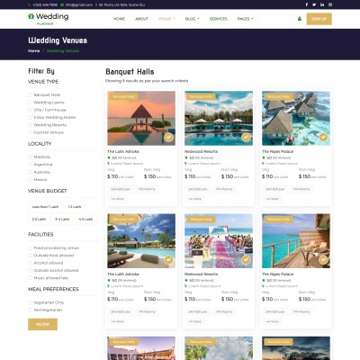 Wedding venue list page bootstrap 5