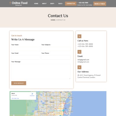 Online food service contact page