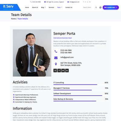 IT company team details web page