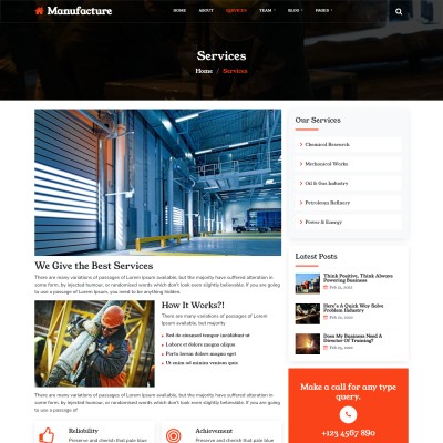 Manufacturer services details page web design