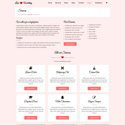 Wedding organiser services page bootstrap