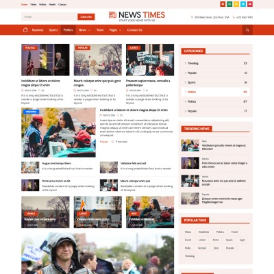 Politics news webpage built using Bootstrap 5 for newspaper websites