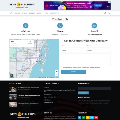 Responsive contact us form with phone, address, email, and location on map