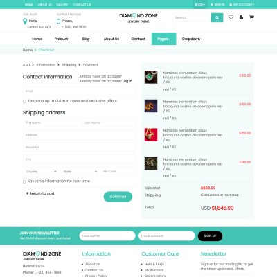 Online jewelry shopping checkout web template