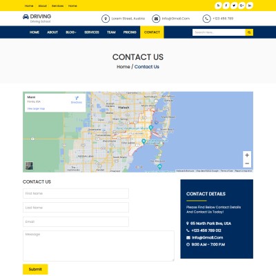 Driving school template contact form