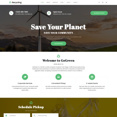 Recycling website template home page