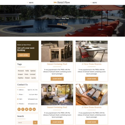 Hotel blog post listing page web design