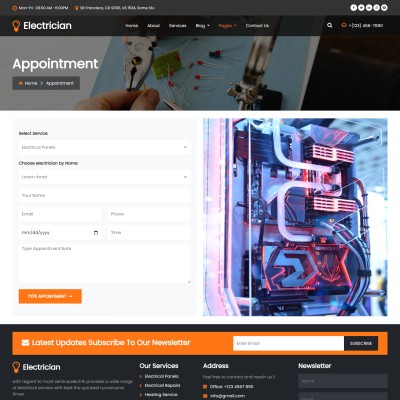 Electrician appointment responsive page