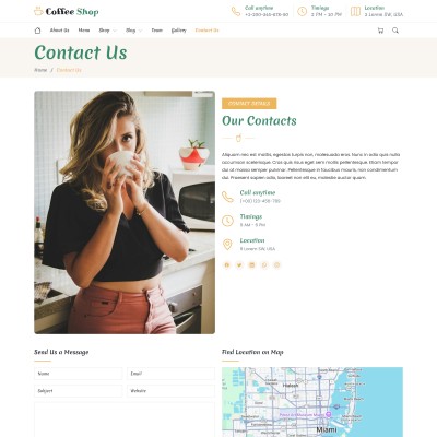 Contact Page for a coffee shop should make it simple for customers to reach out