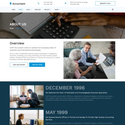 Tax advisor website template about us page