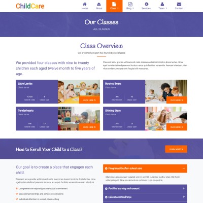 child care institutions classes list page html