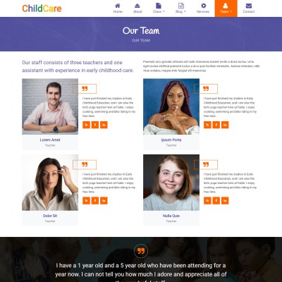 Child care teachers team responsive page