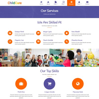 Childcare business services web page