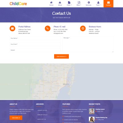 Childcare center address and location details web page