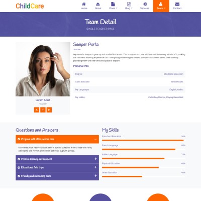 Childcare providers team details page html