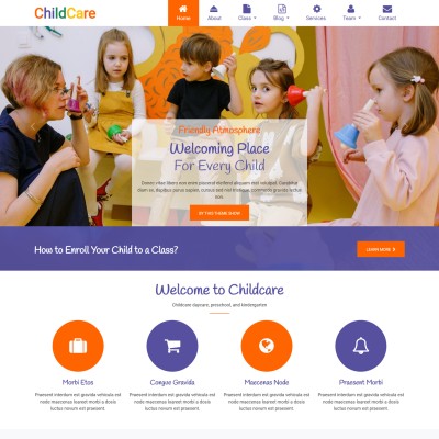 Childcare website template main page