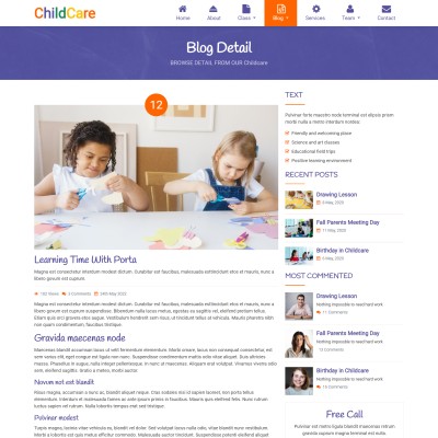 Play based learning blog detail page design