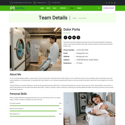 Commercial laundry worker details page