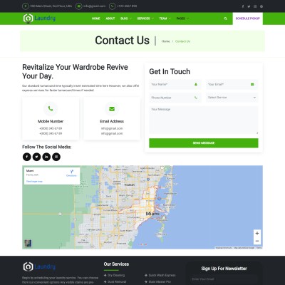 Laundry solution provider contactus and address details web page